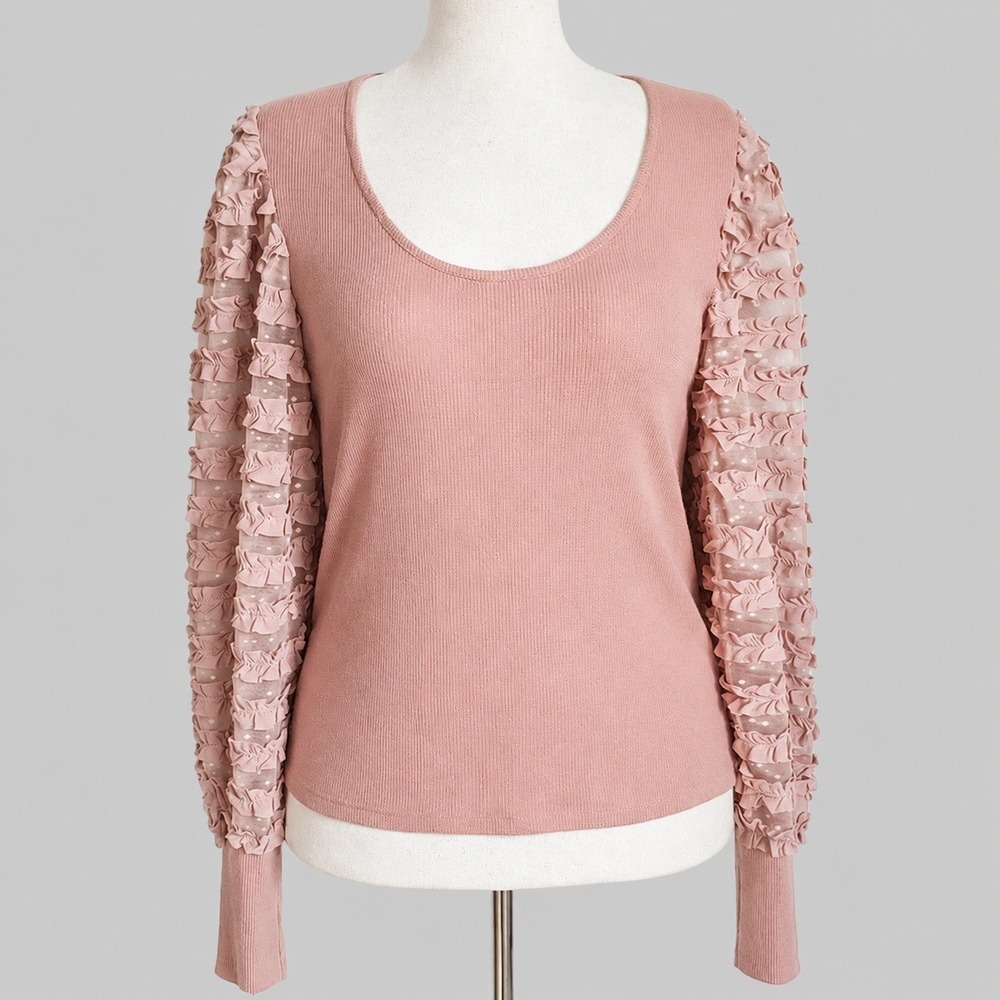 Anthropologie NEW Dolan Dusty Rose Ruffle Puff Sleeve Top SZ Large Coquette Boho - Picture 11 of 11